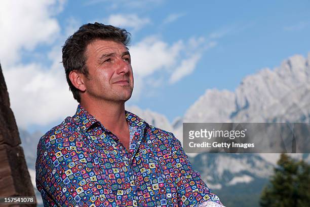 German actor Hans Sigl poses for a picture as he visits the filming location of German-Austrian tv serie 'Der Bergdoktor' on September 17, 2011 in...