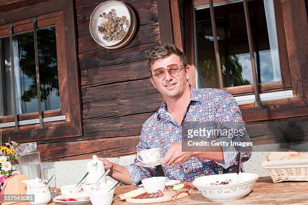 German actor Hans Sigl poses for a picture as he visits the filming location of German-Austrian tv serie 'Der Bergdoktor' on September 17, 2011 in...