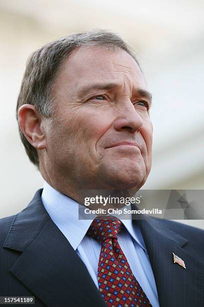 Governors Association Executive Committee member Utah Gov. Gary Herbert talks to reporters after the committee met with President Barack Obama at the...