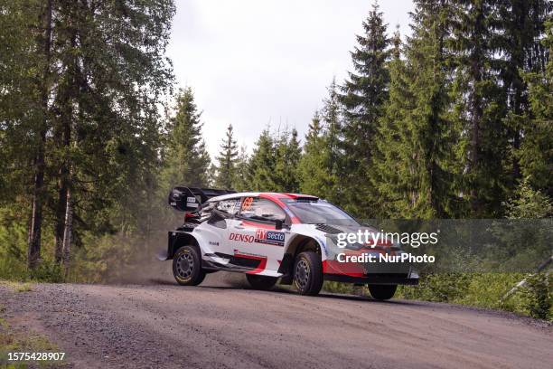 Kalle Rovanpera and Jonne Halttunen of Team Toyota Gazoo Racing WRT, Toyota GR Yaris Rally1 Hybrid, are participating in the WRC Rally Finland...