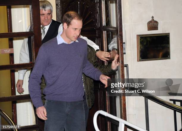 Prince William Duke of Cambridge departs the King Edward VII Private Hospital on December 4, 2012 in London, England. Catherine, Duchess of Cambridge...