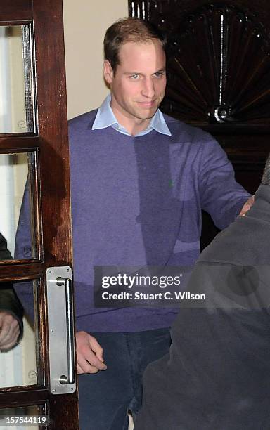 Prince William Duke of Cambridge departs the King Edward VII Private Hospital on December 4, 2012 in London, England. Catherine, Duchess of Cambridge...