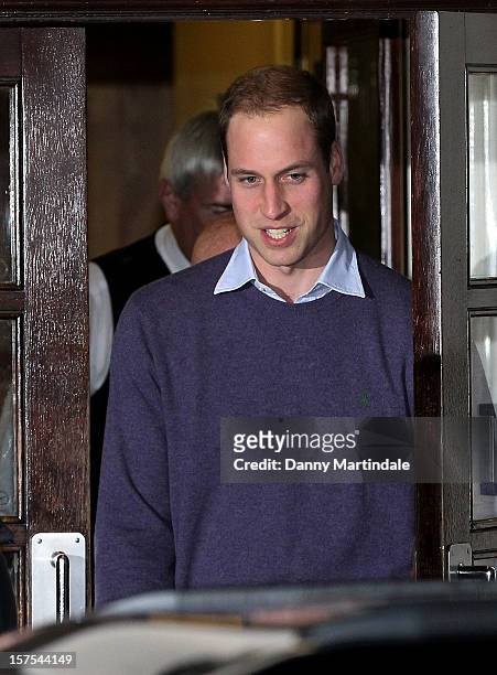 Prince William, Duke of Cambridge is seen leaving the King Edward VII Hospital on December 4, 2012 in London, England.