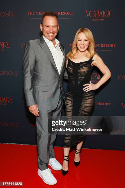 Michael Gruber, CCO of The Venetian Resort and Kylie Minogue attend as The Venetian Resort Las Vegas and Kylie Minogue announce "Voltaire" coming to...