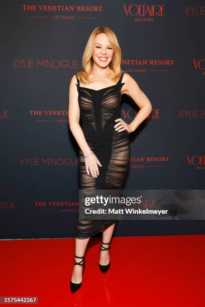 Kylie Minogue attends as The Venetian Resort Las Vegas and Kylie Minogue announce "Voltaire" coming to the iconic resort this fall 2023 at Bar Lis on...