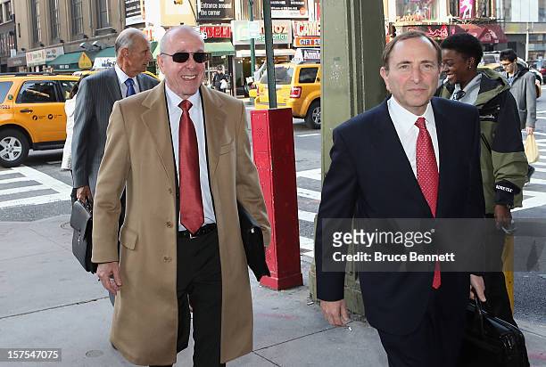 Maple Leaf Sports & Entertainment Chair Larry Tanenbaum and NHL Commissioner Gary Bettman arrive for a negotiation session with the NHL Players...