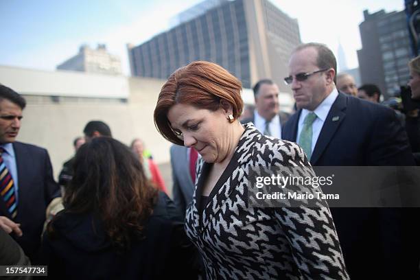 New York City Council Speaker Christine Quinn attends a groundbreaking ceremony for the Hudson Yards development at the site which is expected to...