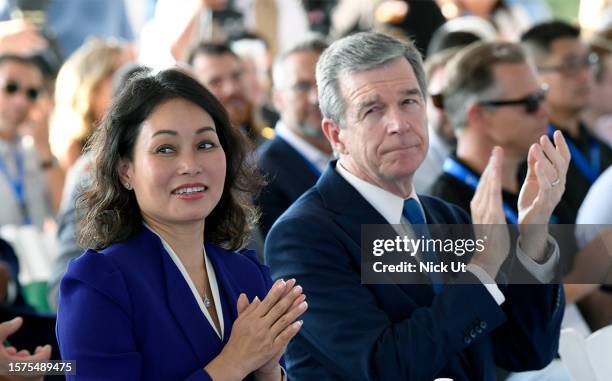 July 28: VinFast CEO Le Thi Thu Thuy, left, and Gov. Roy Cooper participate as Electric carmaker Vinfast breaks ground in its $4B NC manufacturing...