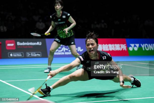 Yuki Fukushima and Sayaka Hirota of Japan compete in the Women's Doubles Quarter Finals match against Jongkolphan Kititharakul and Rawinda Prajongjai...