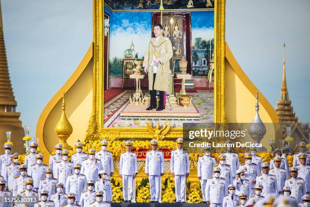 Caretaker Prime Minister, Prayut Chan-o-cha takes part in a morning ceremony to celebrate King Maha Vajiralongkorn's birthday on July 28, 2023 in...
