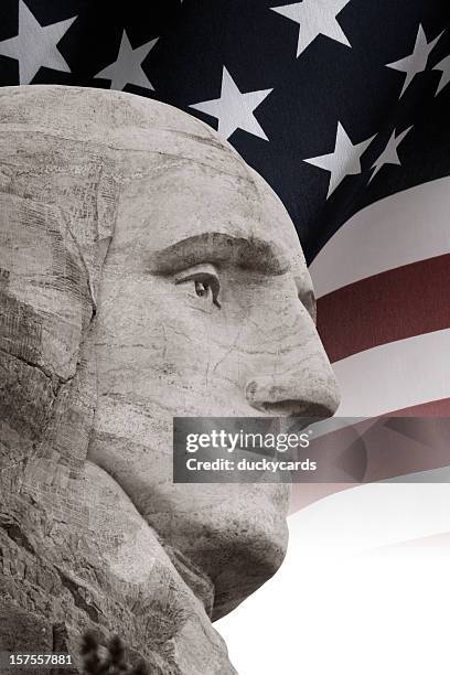 ジョージ・ワシントン、アメリカ国旗の背景 - rushmore george washington ストックフォトと画像