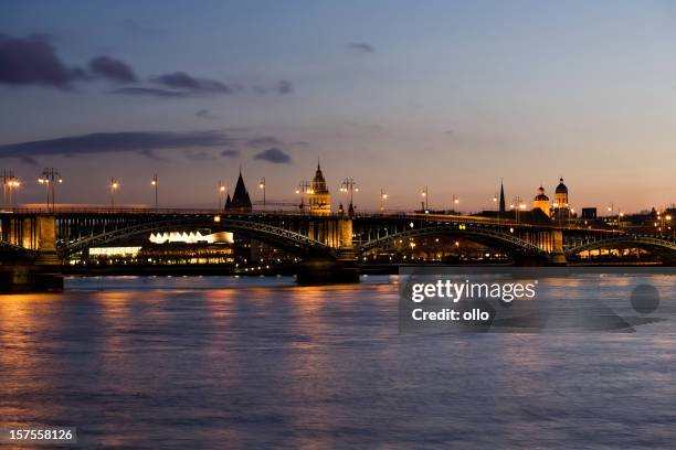 view over the river at dusk - mainz stock pictures, royalty-free photos & images