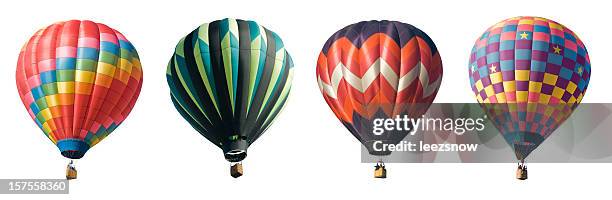 four hot air balloons isolated on white - air balloon stock pictures, royalty-free photos & images