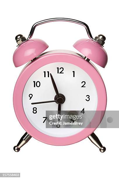 rosa classico bell allarme orologio sul bianco con percorso clip - the alarm foto e immagini stock