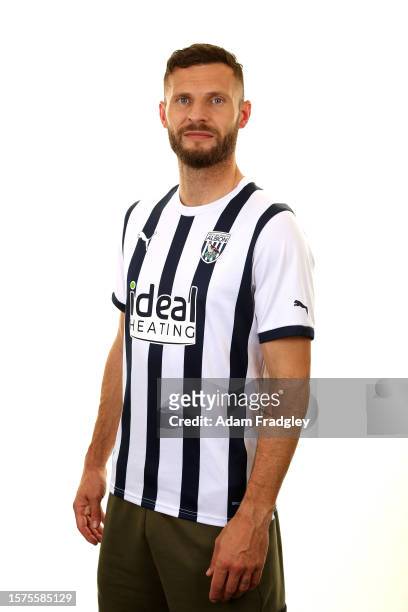 Erik Pieters of West Bromwich Albion podes during a media day at The Hawthorns on July 31, 2023 in West Bromwich, England.
