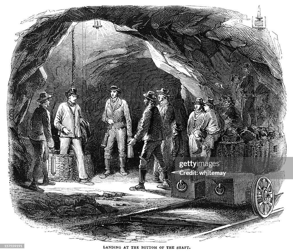Miners in a Newcastle coal-mine - 1855 illustration