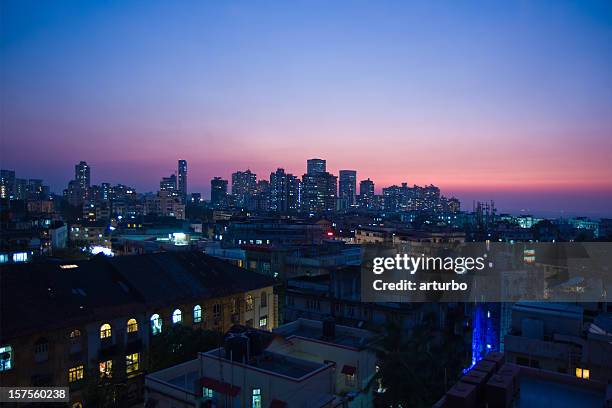 skyline of mumbai india at night - bombay bildbanksfoton och bilder