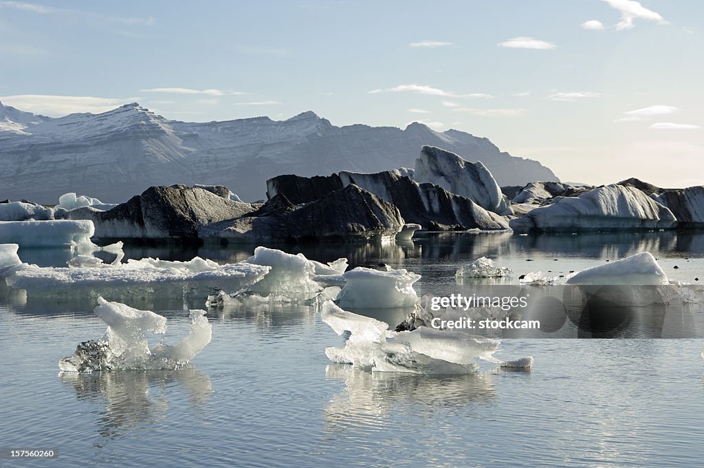 Icebergs wih volcanic ash in Iceland