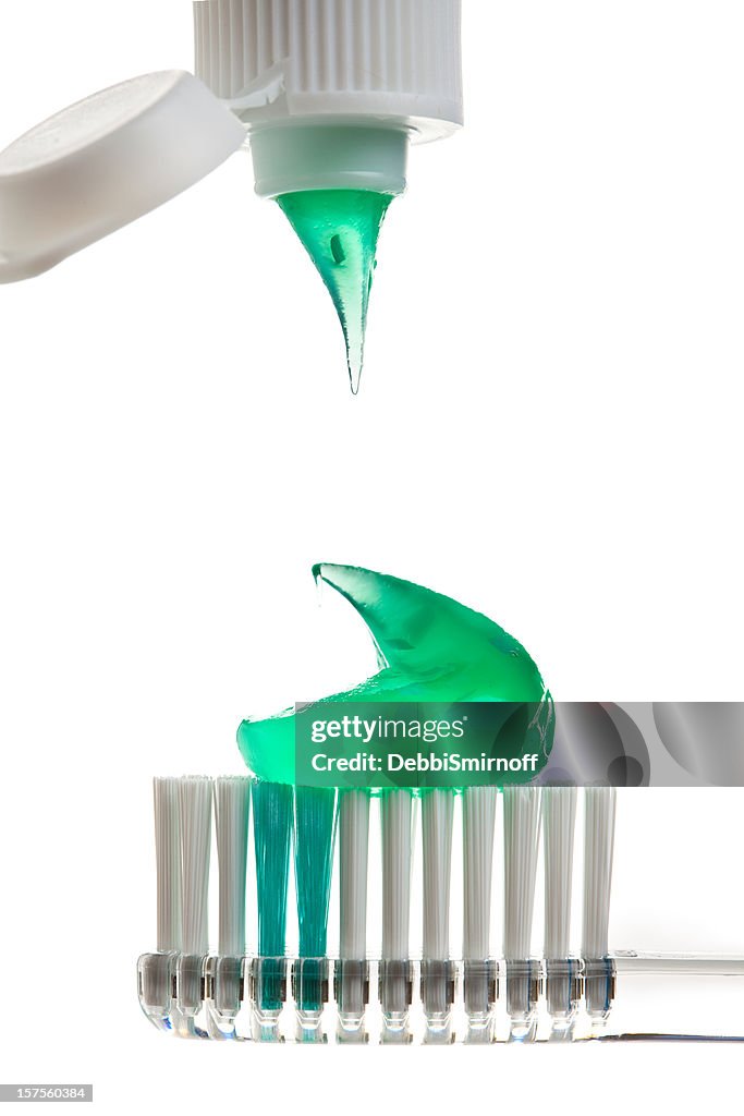 Green toothpaste and Toothbrush