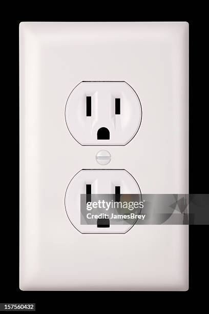 standard two plug, three prong grounded united states electrical outlet - outlet stock pictures, royalty-free photos & images