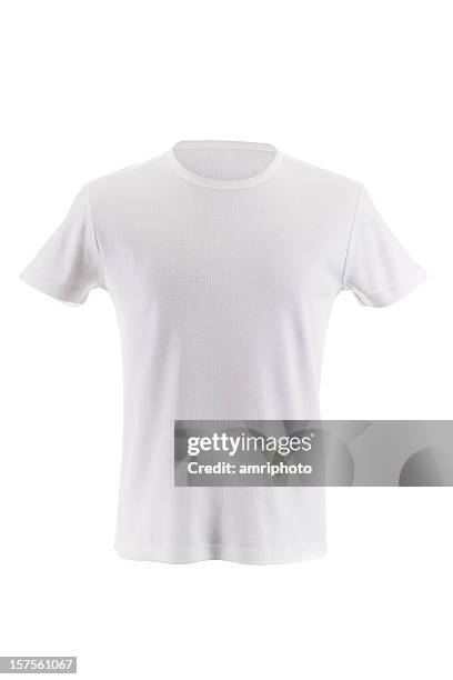 clipping path on isolated white t-shirt front view - t shirt stockfoto's en -beelden