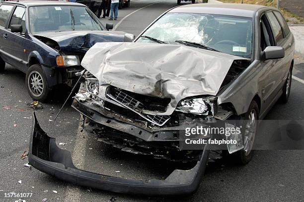 a car accident with major front end damage - crash stock pictures, royalty-free photos & images