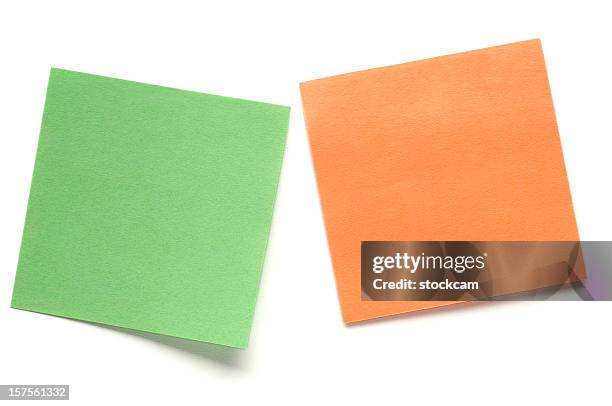 two post-it notes on white - post it note isolated stock pictures, royalty-free photos & images