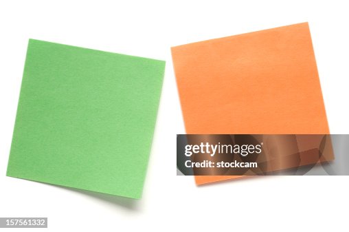 Two post-it notes on white Two post-it notes on white