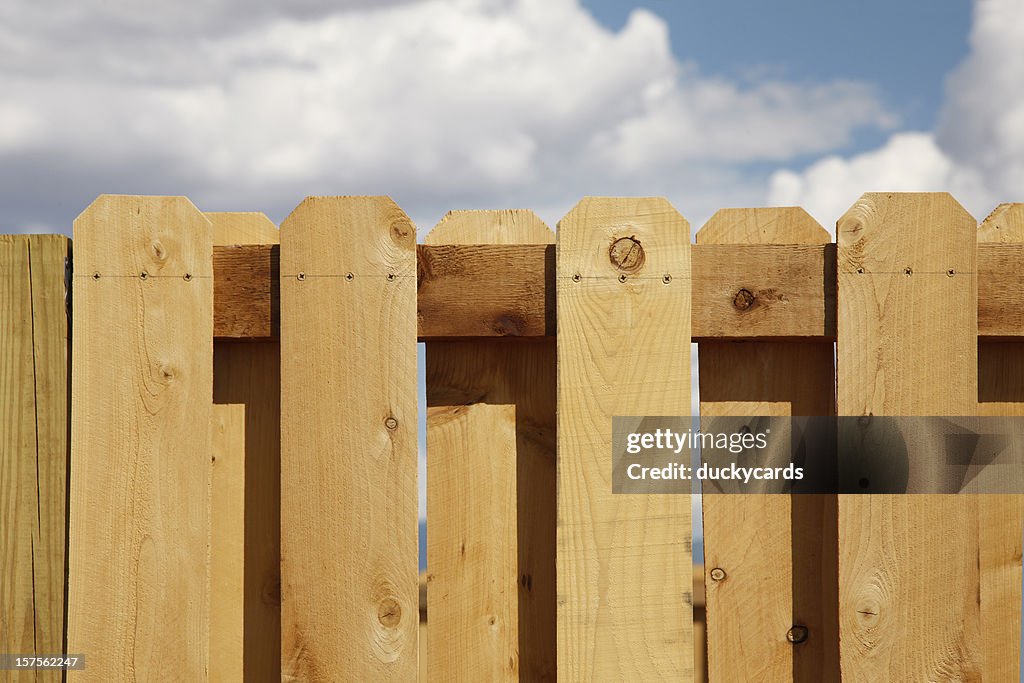 Cedar valla de piquete y cielo