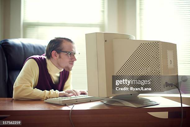 computer tech nerd in office - old pc stock pictures, royalty-free photos & images