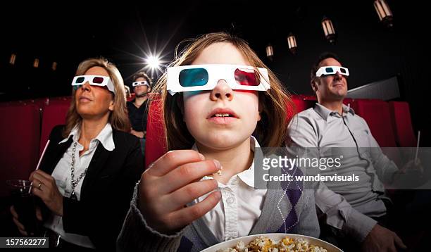 family time in the cinema - 3d adult movie stockfoto's en -beelden