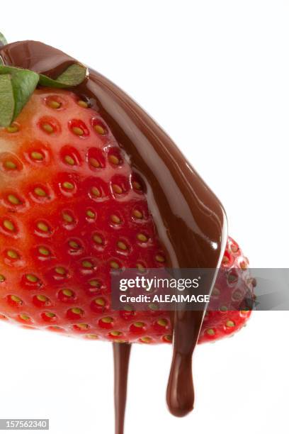 strawberry with chocolate - chocolate drip stock pictures, royalty-free photos & images