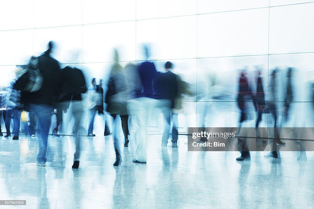 Commuters Walking in Corridor, Blurred Motion