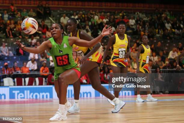 Joyce Mvula of Malawi in action during the Netball World Cup 2023, Playoff 1 match between Malawi and Uganda at Cape Town International Convention...