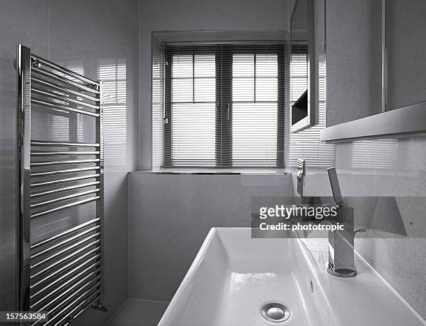 luxury guest's bathroom in black and white - monochrome bathroom stock pictures, royalty-free photos & images