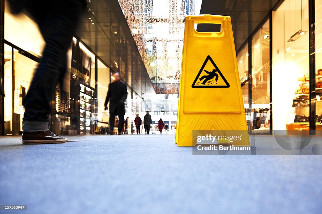 Danger sign in a shopping mall