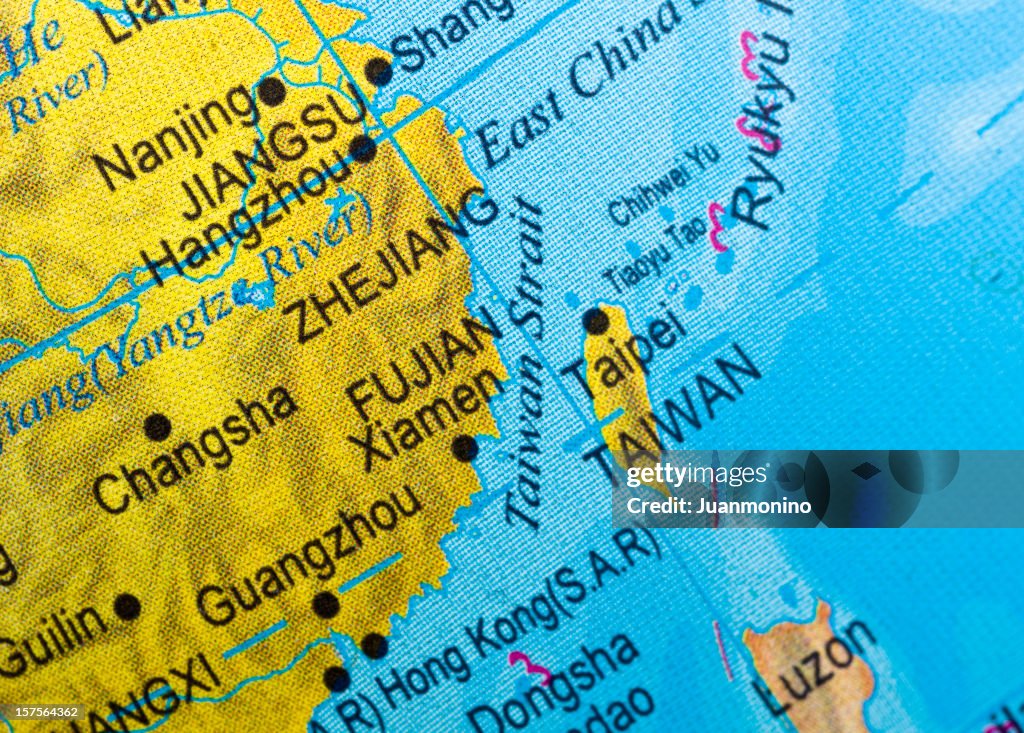 Nahaufnahme von einer Karte der Meerenge von Taiwan.