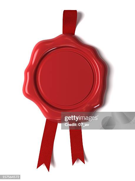 red wax seal against white background - red sealing wax stock pictures, royalty-free photos & images