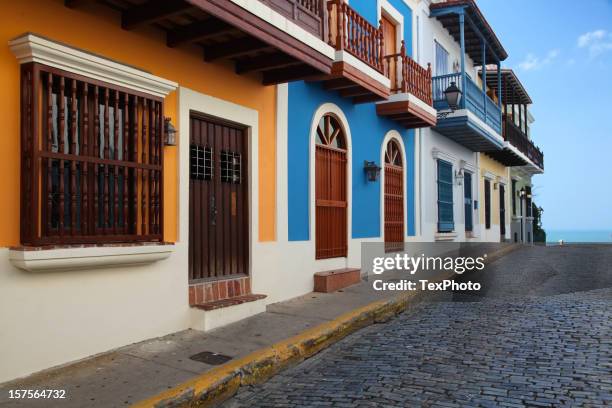 old san juan street. - puerto rico road stock pictures, royalty-free photos & images