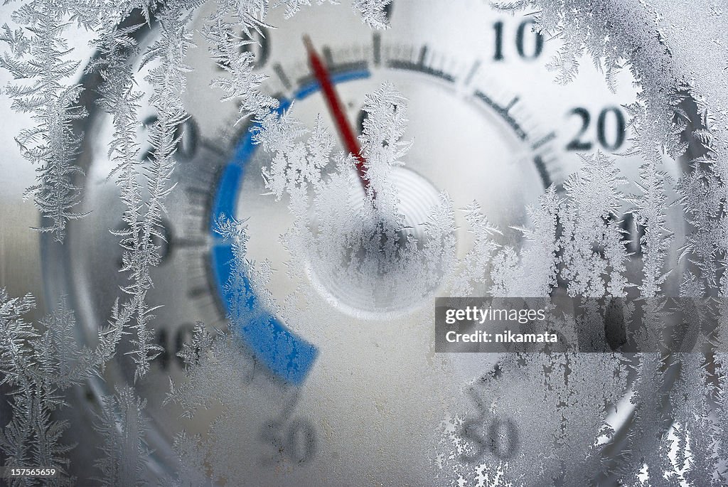 Thermometer behind the frozen window