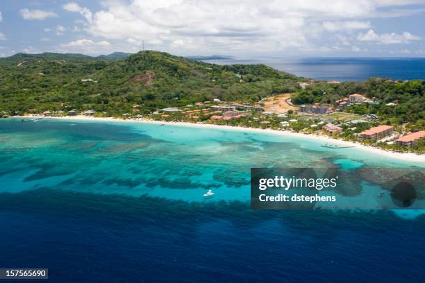 aerial view of west bay beach - honduras stock pictures, royalty-free photos & images