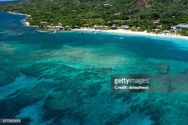 aerial view of west bay beach and caribbean sea - roatan stock pictures, royalty-free photos & images