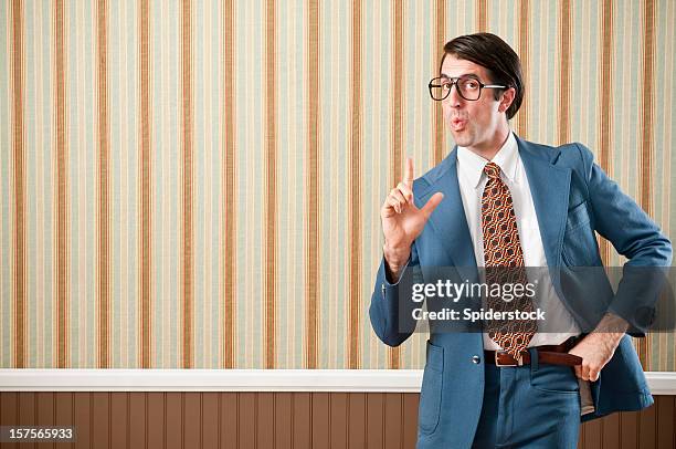 nerdy businessman in retro suit - smug stock pictures, royalty-free photos & images