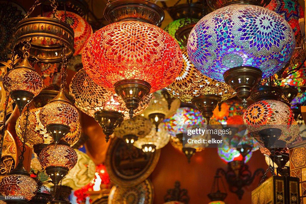 Mosaic Turkish laterns in Grand Bazaar, Istanbul, Turkey