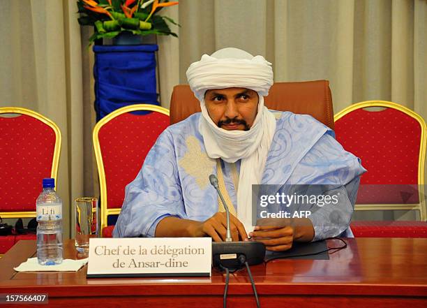 Algabass Ag Intalla, leader of the Ansar Dine delegation, attends a mediation meeting with members of the Malian government and the Azawad National...