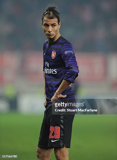 Marouane Chamakh of Arsenal during the UEFA Champions League Group B match between Olympiacos FC and Arsenal FC at Georgios Karaiskakis Stadium on...