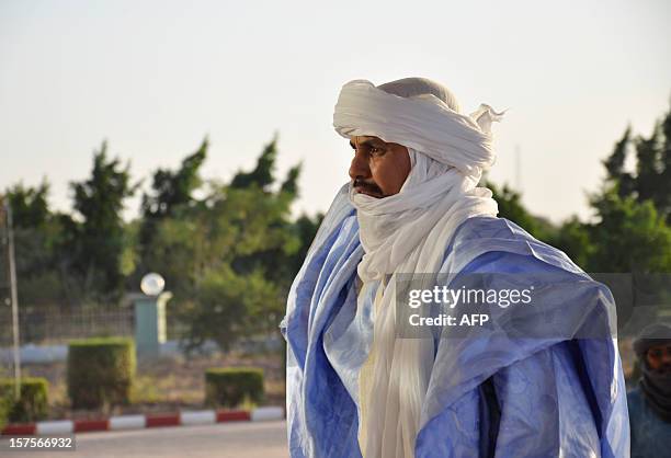 Algabass Ag Intalla, leader of the Ansar Dine delegation, arrives to attend a mediation meeting with members of the Malian government and the Azawad...