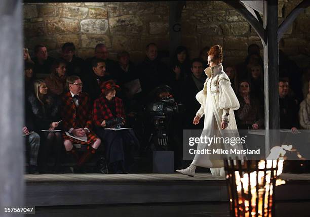 Model walks the runway at the CHANEL: Metiers d'Art fashion show at Linlithgow Palace on December 4, 2012 in Linlithgow, Scotland.