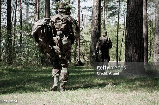 soldiers in a forest - british culture stock pictures, royalty-free photos & images