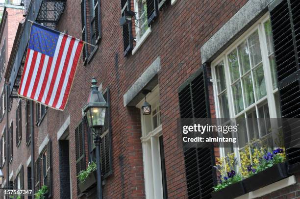 flag on wall - acorn street boston stock pictures, royalty-free photos & images